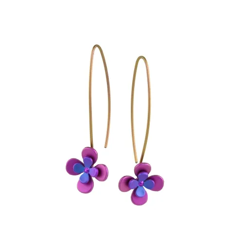 Double Four Petal Pink Drop and Dangle Earrings